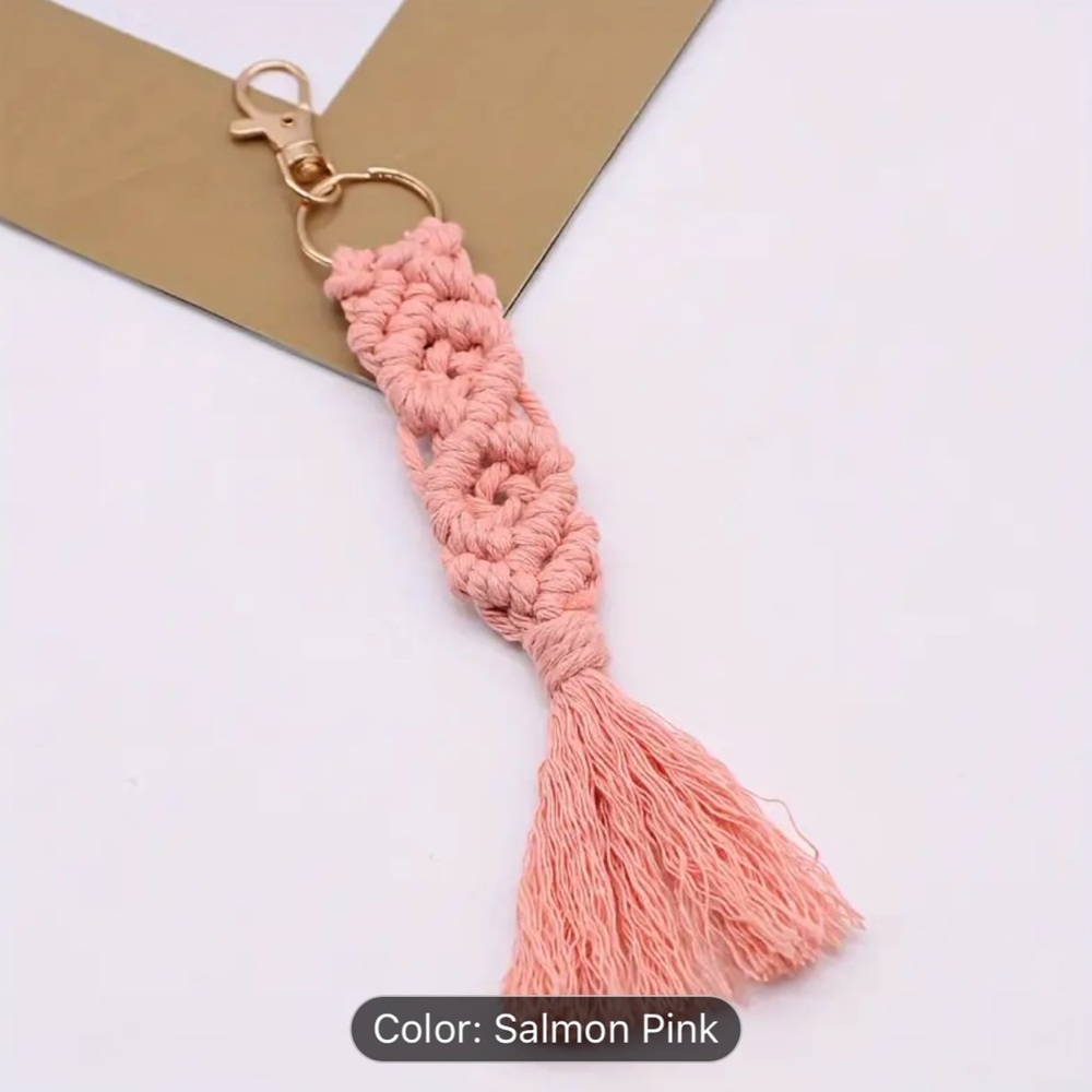 Salmon Pink Macrame Keychain